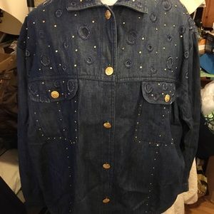 Lightweight “Denim” Jacket Cotton Mureli XL 4 Pockets Gold Embellishments Pleats